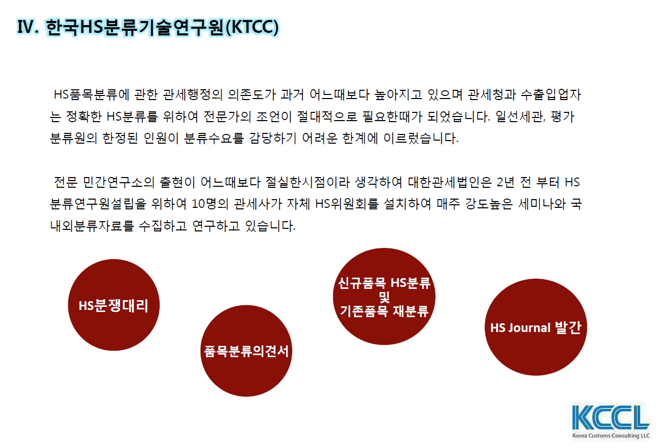한국HS분류연구원(KTCC) 설립