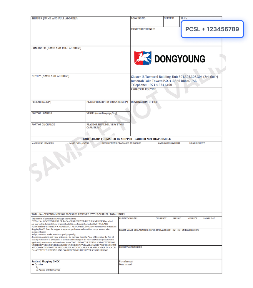 Bill of Lading Document Sample