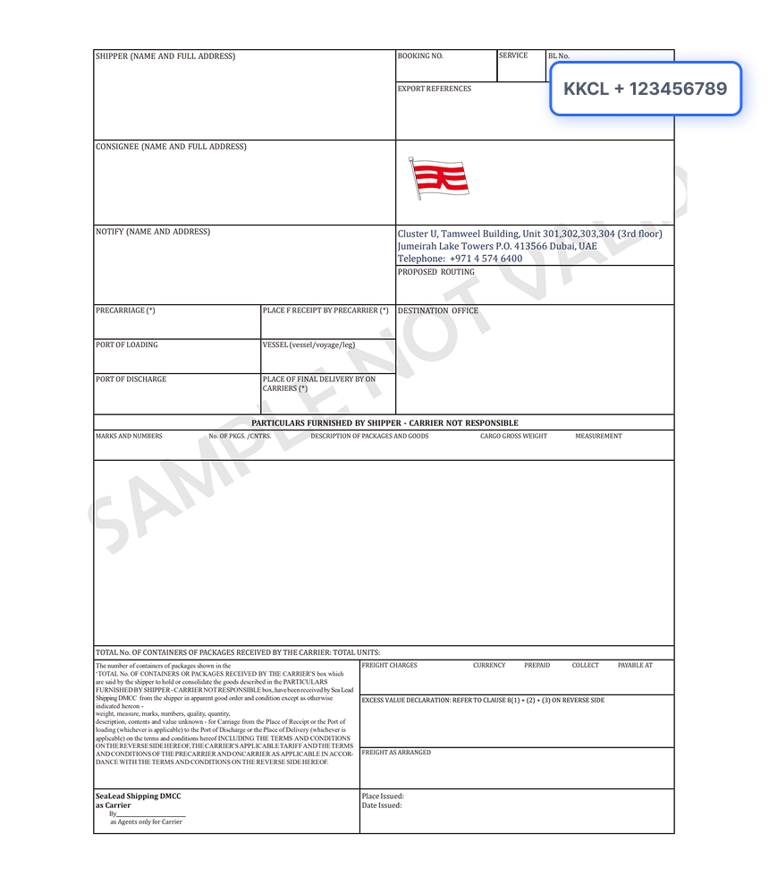 Bill of Lading Document Sample