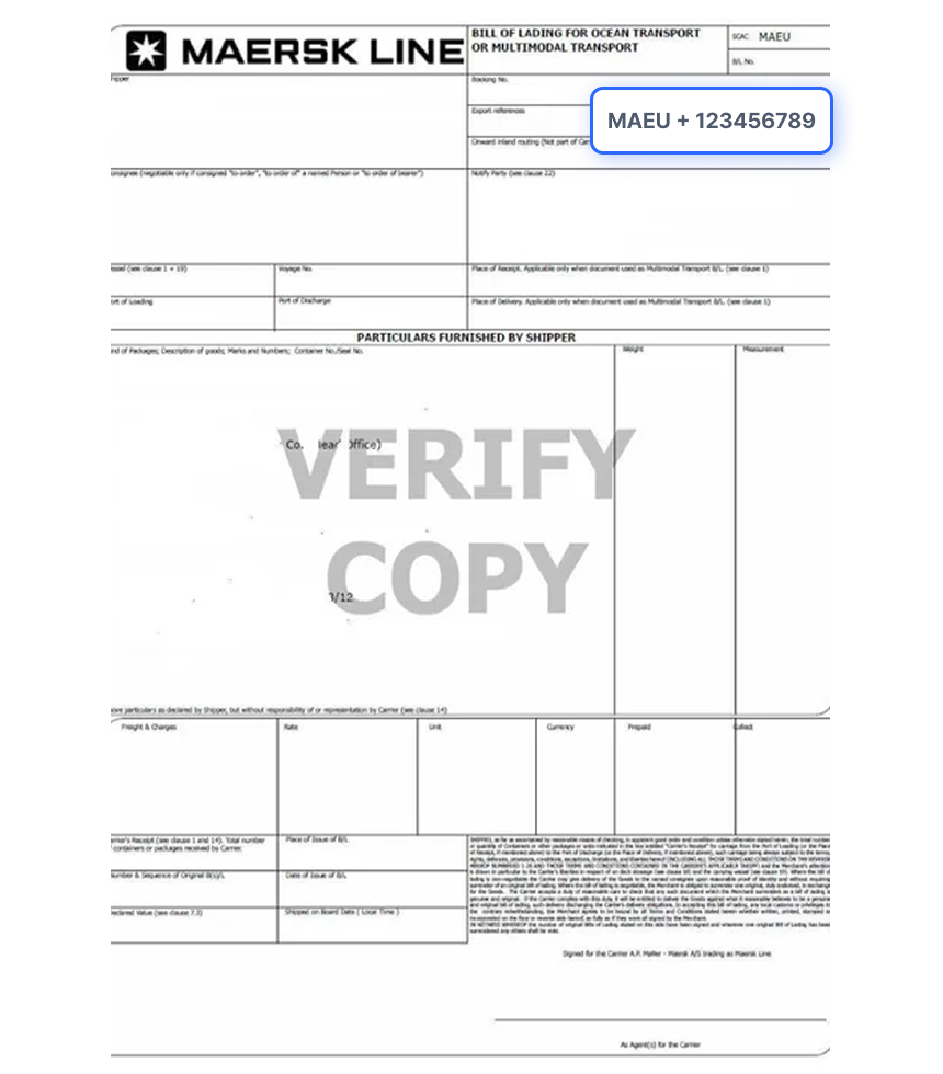 Bill of Lading Document Sample