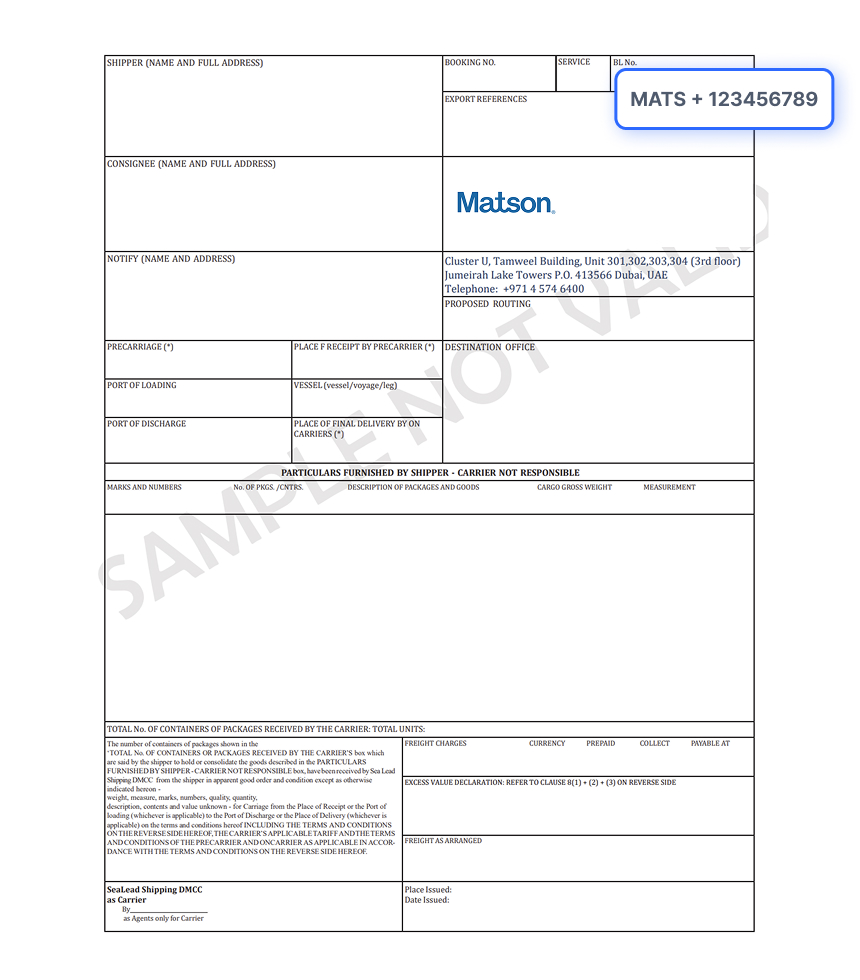 Bill of Lading Document Sample