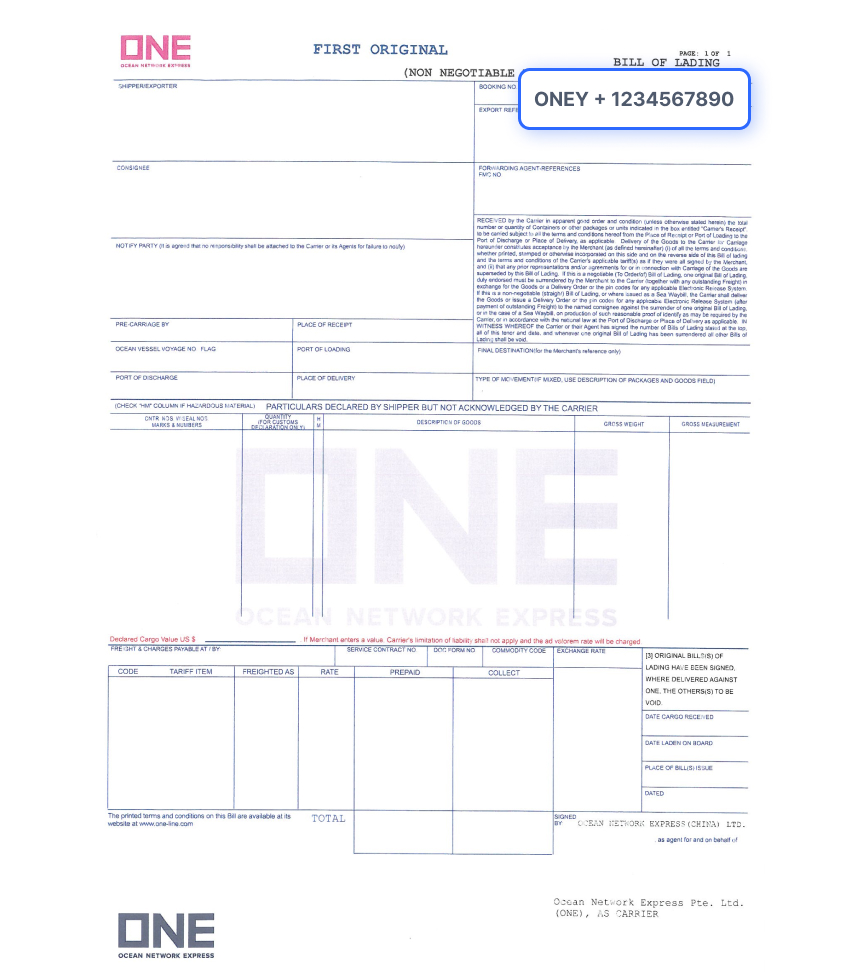Bill of Lading Document Sample