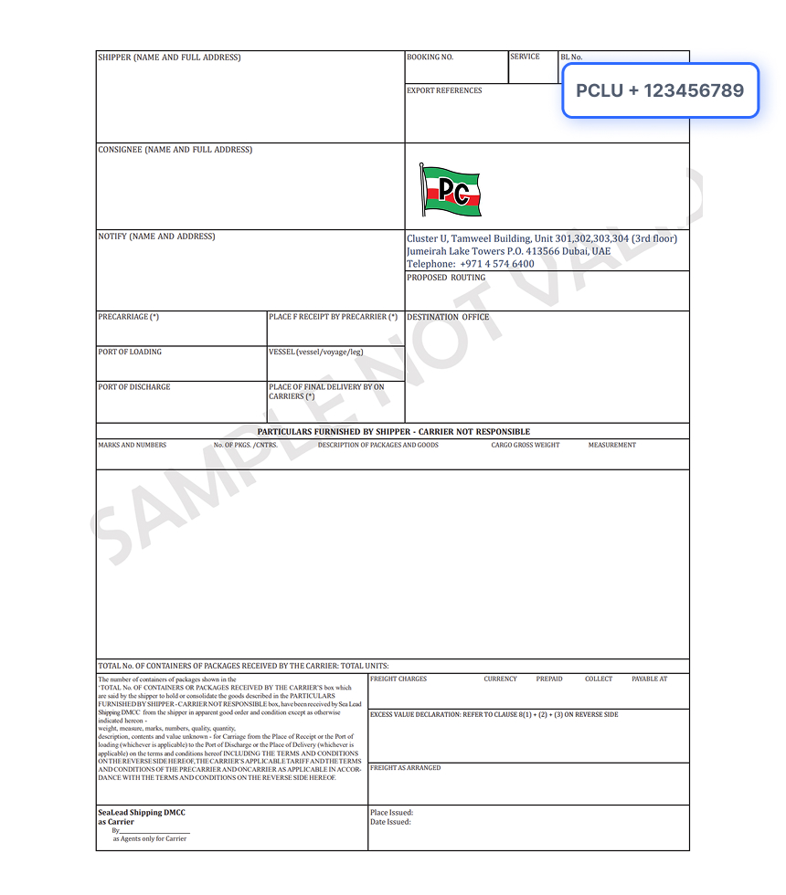 Bill of Lading Document Sample