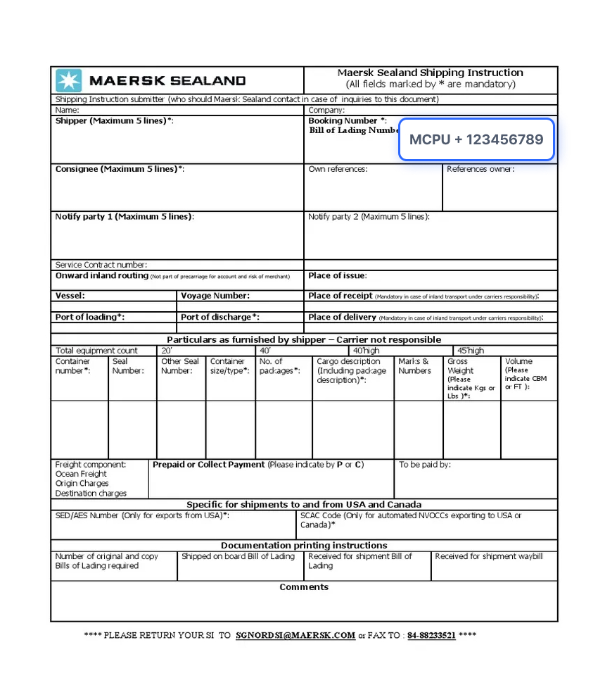 Bill of Lading Document Sample