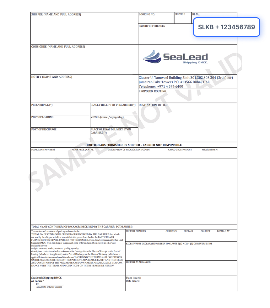 Bill of Lading Document Sample