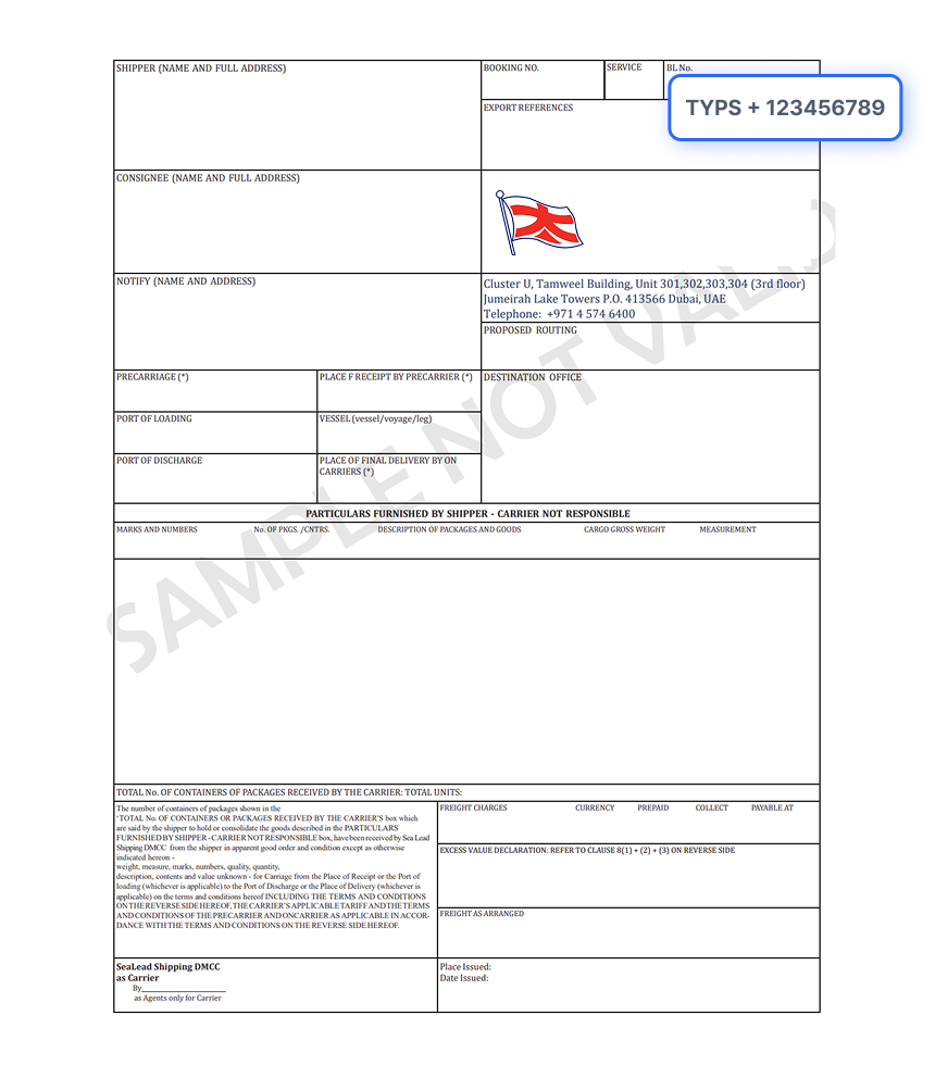 Bill of Lading Document Sample