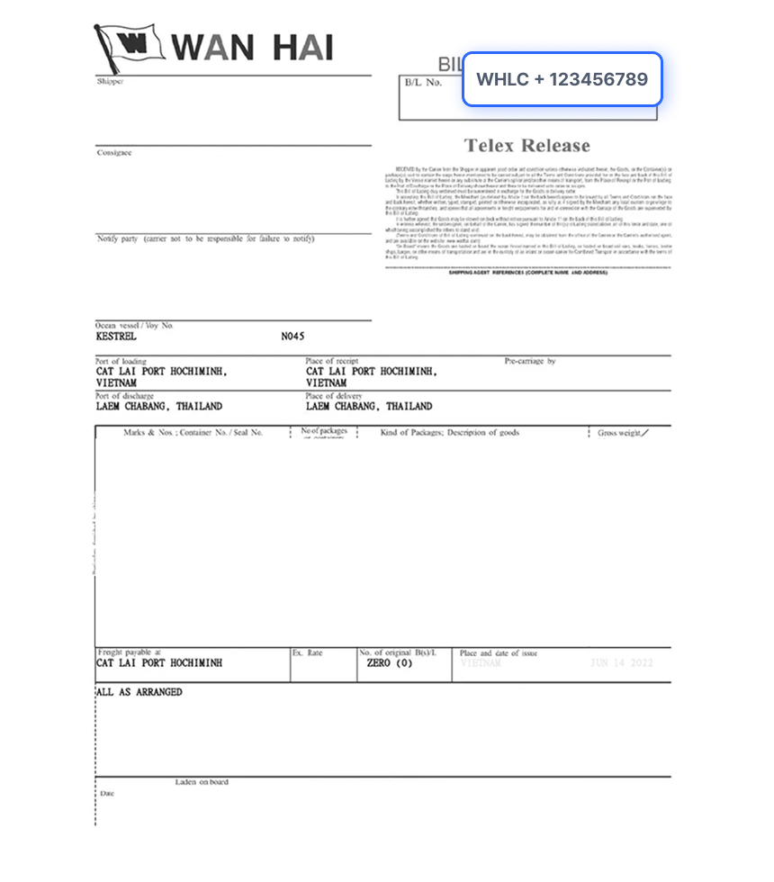 Bill of Lading Document Sample